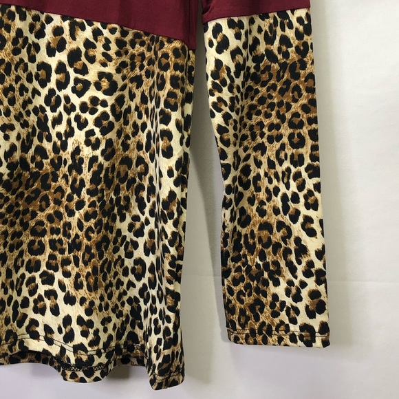 First Look Long Sleeve Top Cheetah Print Shirt Breathable Stretch Casual Red - Picture 3 of 6
